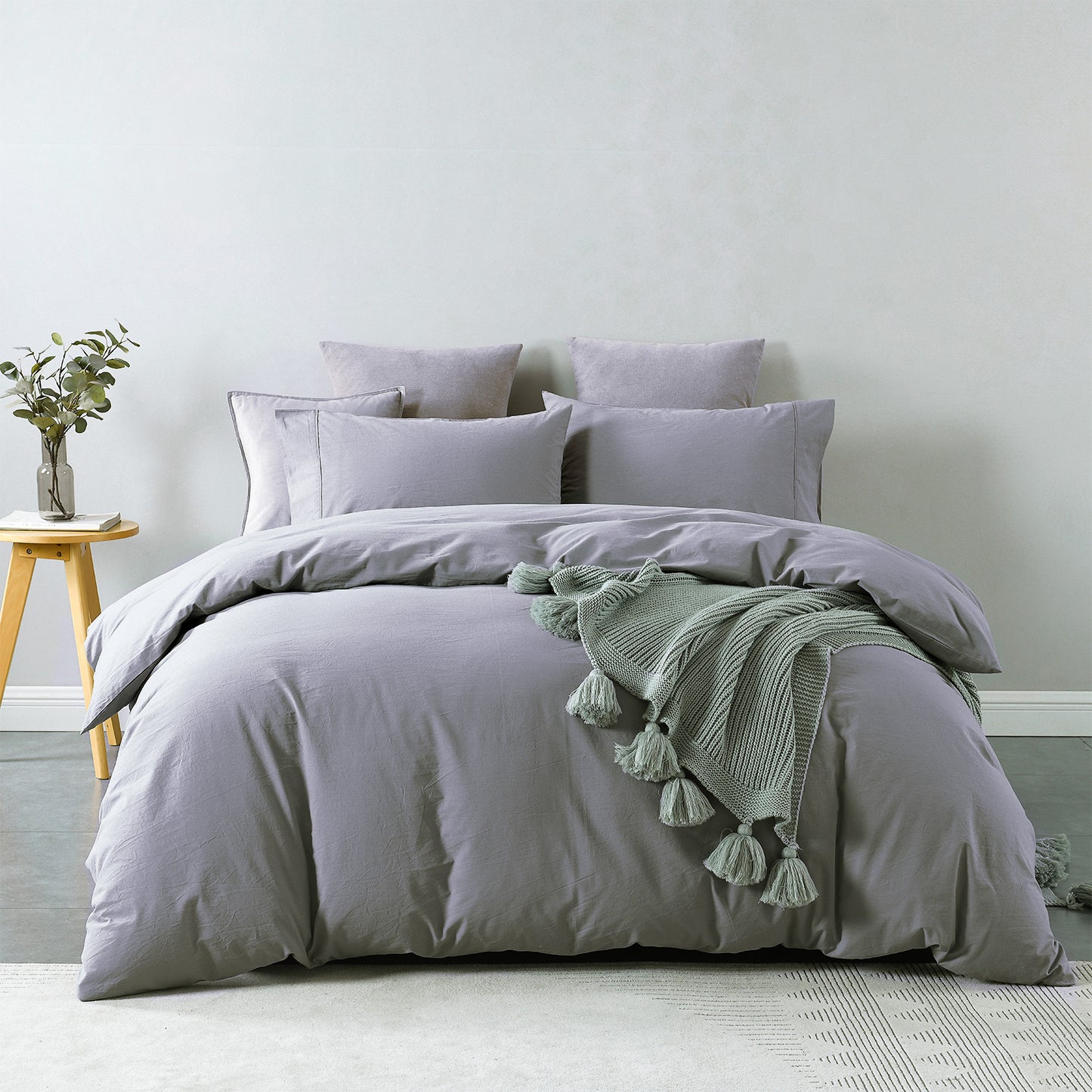 Royal Comfort Vintage Washed 100% Cotton Quilt Cover Set Bedding Ultra Soft Double Grey - image1