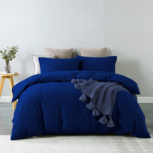 Royal Comfort Vintage Washed 100% Cotton Quilt Cover Set Bedding Ultra Soft Double Royal Blue - image1