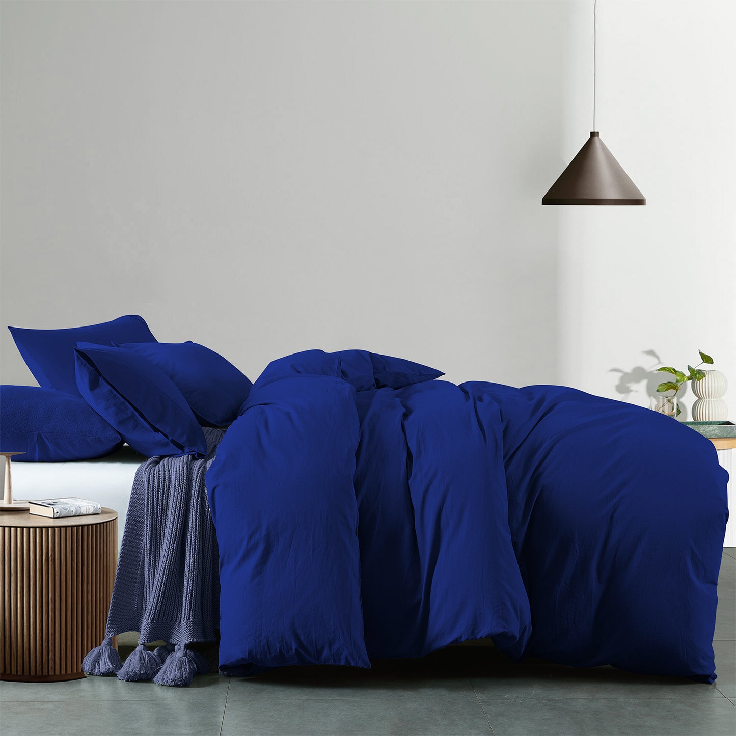 Royal Comfort Vintage Washed 100% Cotton Quilt Cover Set Bedding Ultra Soft Double Royal Blue - image2