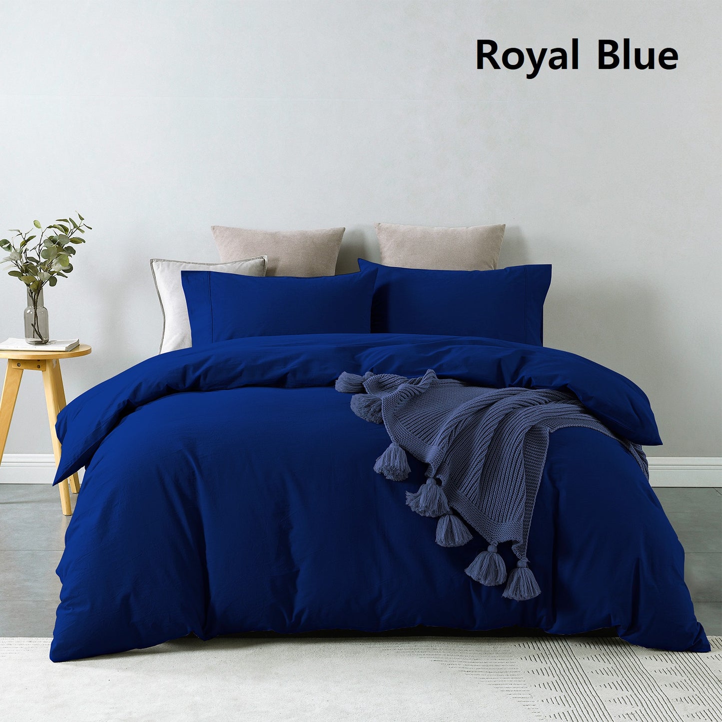 Royal Comfort Vintage Washed 100% Cotton Quilt Cover Set Bedding Ultra Soft Double Royal Blue - image7