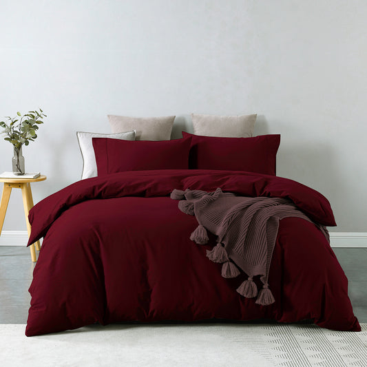 Royal Comfort Vintage Washed 100% Cotton Quilt Cover Set Bedding Ultra Soft Double Mulled Wine - image1