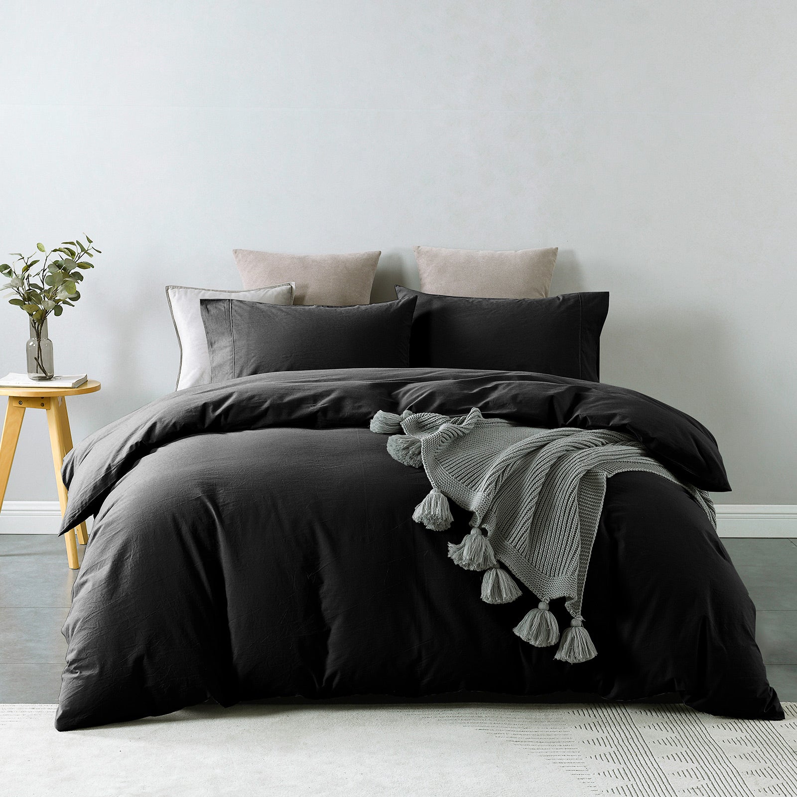 Royal Comfort Vintage Washed 100% Cotton Quilt Cover Set Bedding Ultra Soft - Queen - Charcoal - image2