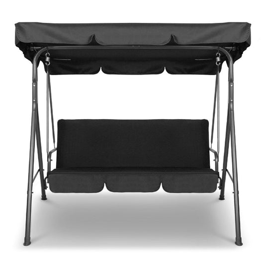 Milano Outdoor Swing Bench Seat Chair Canopy Furniture 3 Seater Garden Hammock - Black - image1
