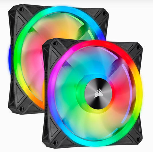 CORSAIR QL140 RGB Dual Fan Kit with Lighting Node Core, ICUE, Anti Vibration, Low-Noise 140 mm Fan Blade, RGB LED PWM Fan 26dBA, 502 CFM, 2 Fan Pack - image1