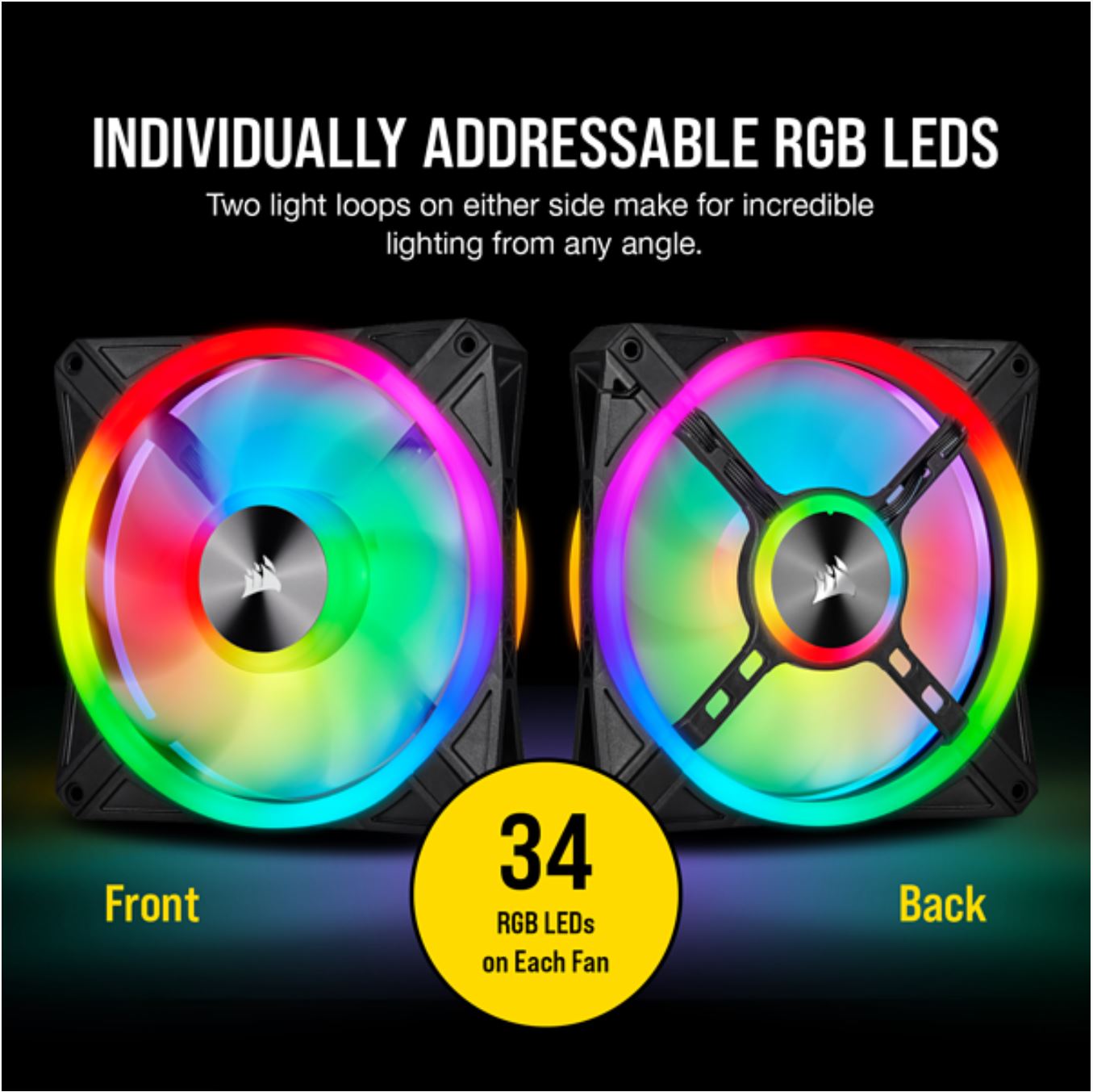 CORSAIR QL140 RGB Dual Fan Kit with Lighting Node Core, ICUE, Anti Vibration, Low-Noise 140 mm Fan Blade, RGB LED PWM Fan 26dBA, 502 CFM, 2 Fan Pack - image2