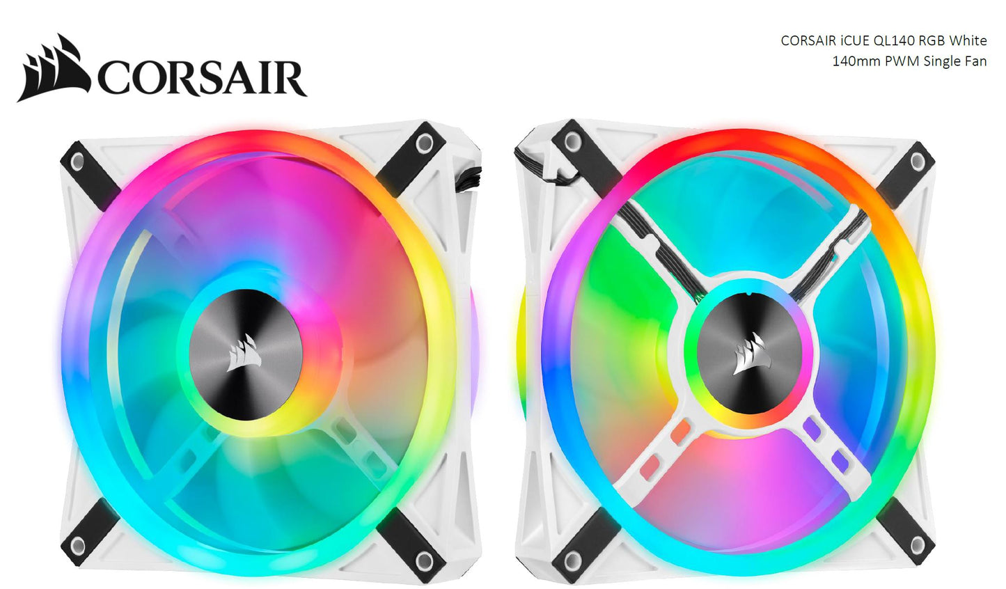 CORSAIR QL140 RGB White, ICUE, 140mm RGB LED PWM Fan 26dBA, 50.2 CFM, Single Pack - image1