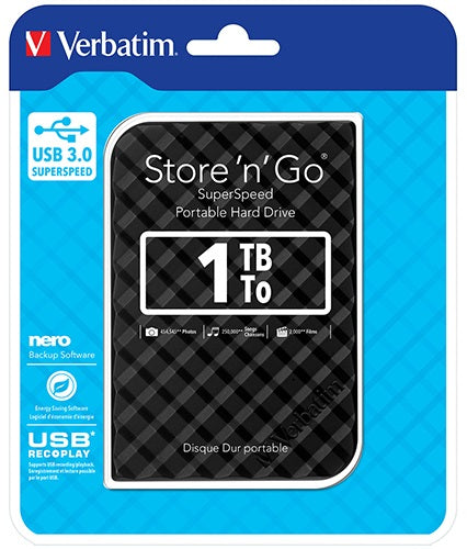 VERBATIM 1TB 2.5\' USB 3.0 Black Store\'n\'Go HDD Grid Design - image1