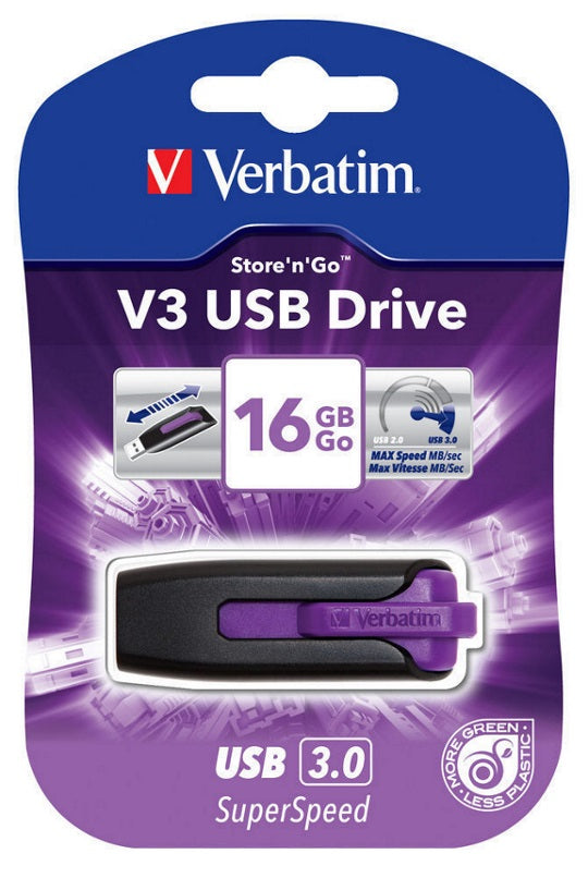 VERBATIM 16GB V3 USB3.0 Violet Store\'n\'Go V3; Rectractable - image1