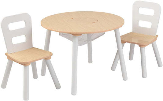 Round Table and 2 Chair Set for children (White Natural) - image1