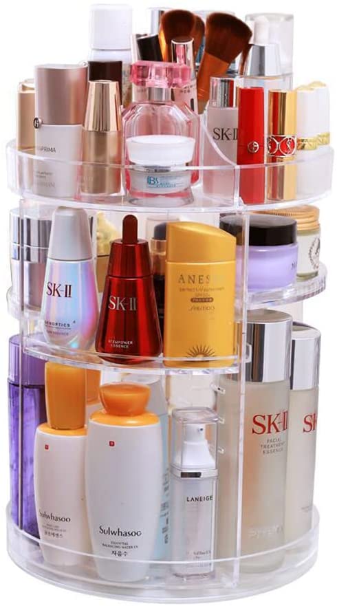 360 Degree Rotation Makeup Organizer Adjustable with Multifunction Cosmetic Storage Box - image1