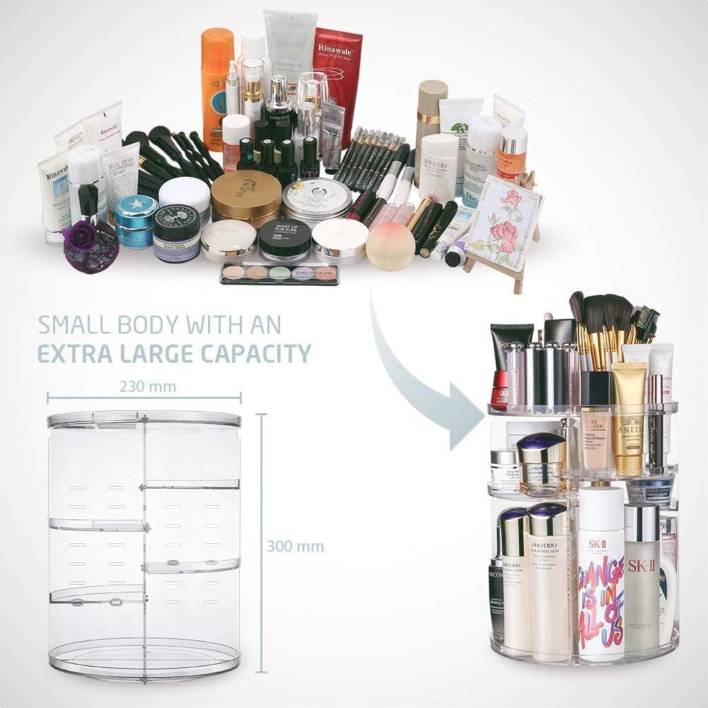 360 Degree Rotation Makeup Organizer Adjustable with Multifunction Cosmetic Storage Box - image2