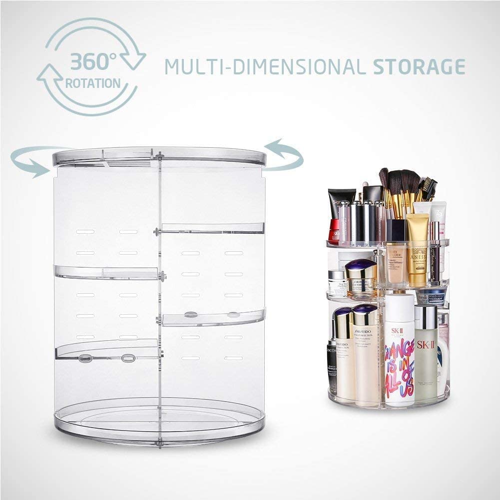 360 Degree Rotation Makeup Organizer Adjustable with Multifunction Cosmetic Storage Box - image4