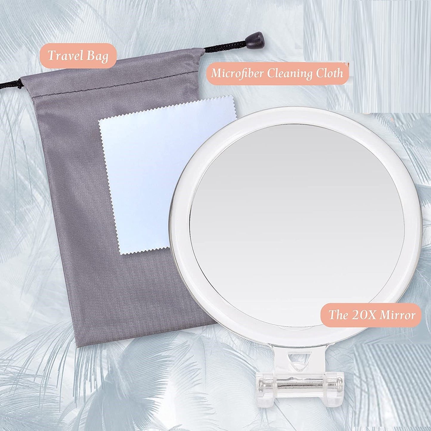 20X Magnifying Hand Mirror Two Sided Use for Makeup Application, Tweezing, and Blackhead/Blemish Removal (15 cm) - image2