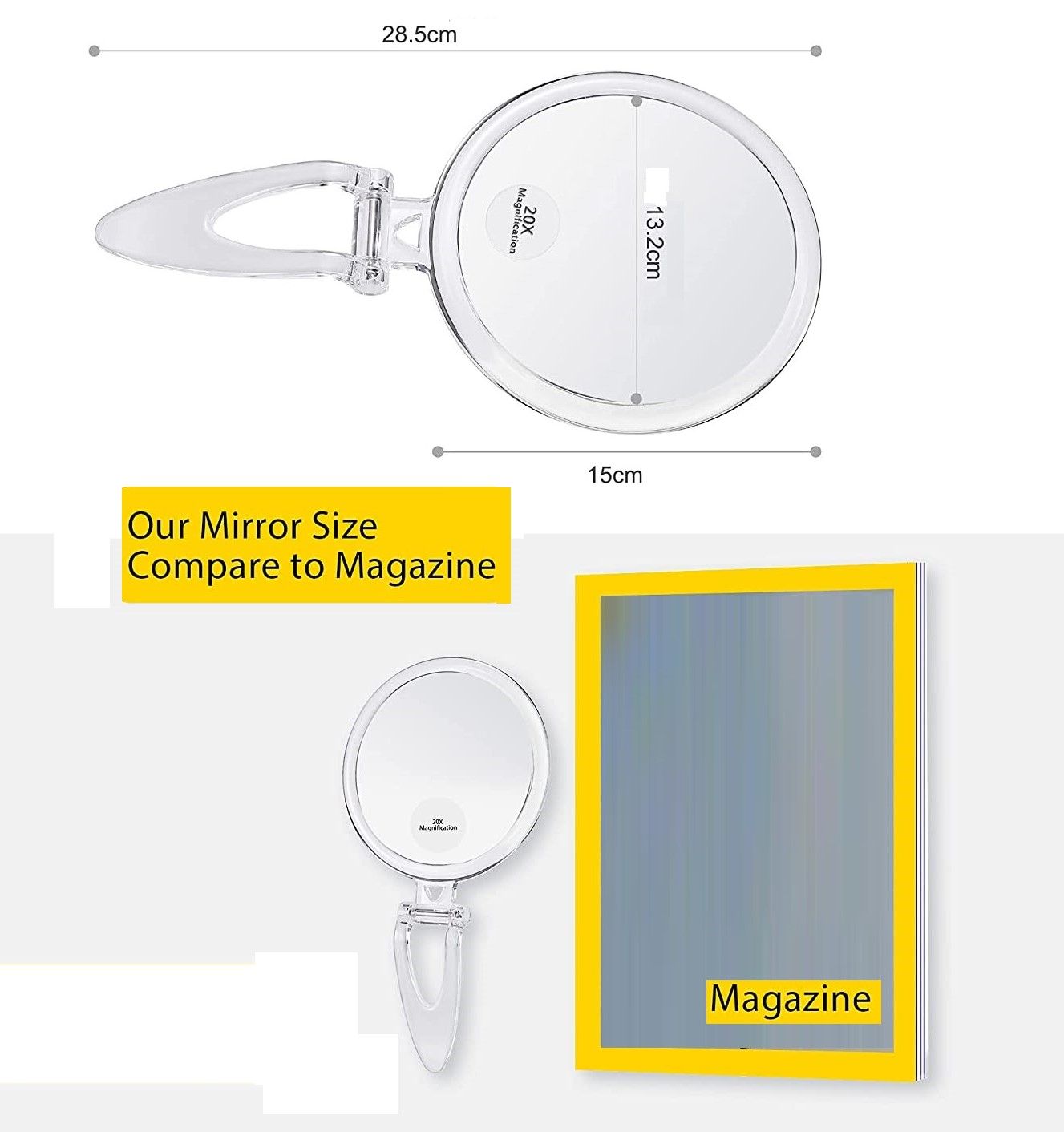 20X Magnifying Hand Mirror Two Sided Use for Makeup Application, Tweezing, and Blackhead/Blemish Removal (15 cm) - image5