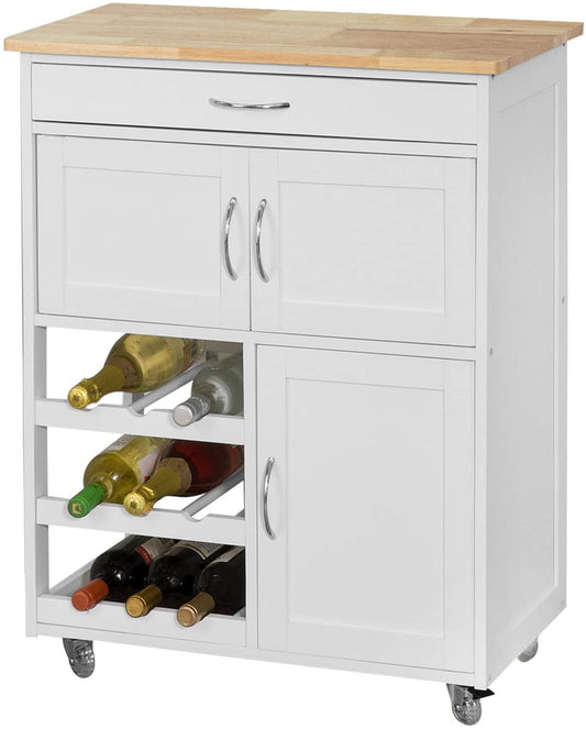 Kitchen Trolley with Wine Racks, Portable Workbench and Serving Cart for Bar or Dining - image1