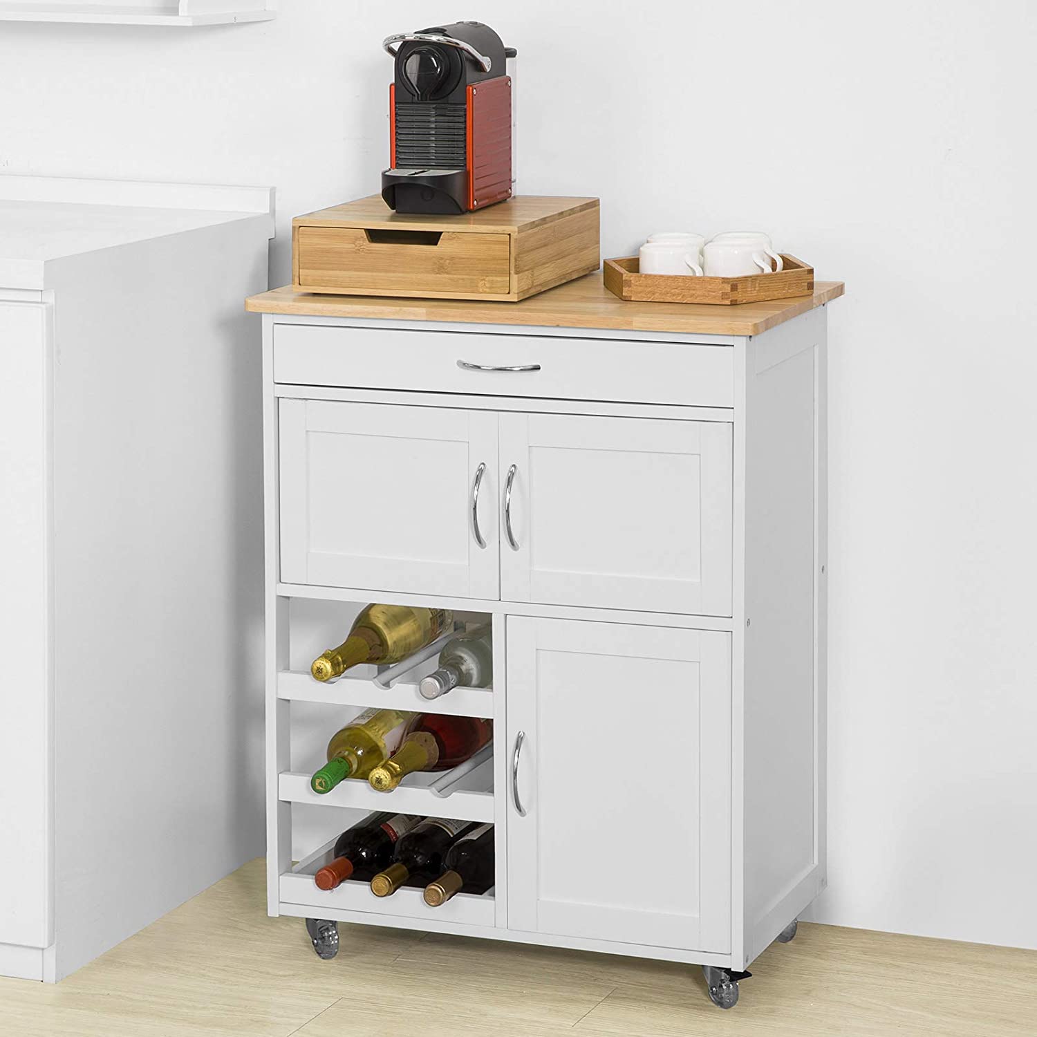 Kitchen Trolley with Wine Racks, Portable Workbench and Serving Cart for Bar or Dining - image3