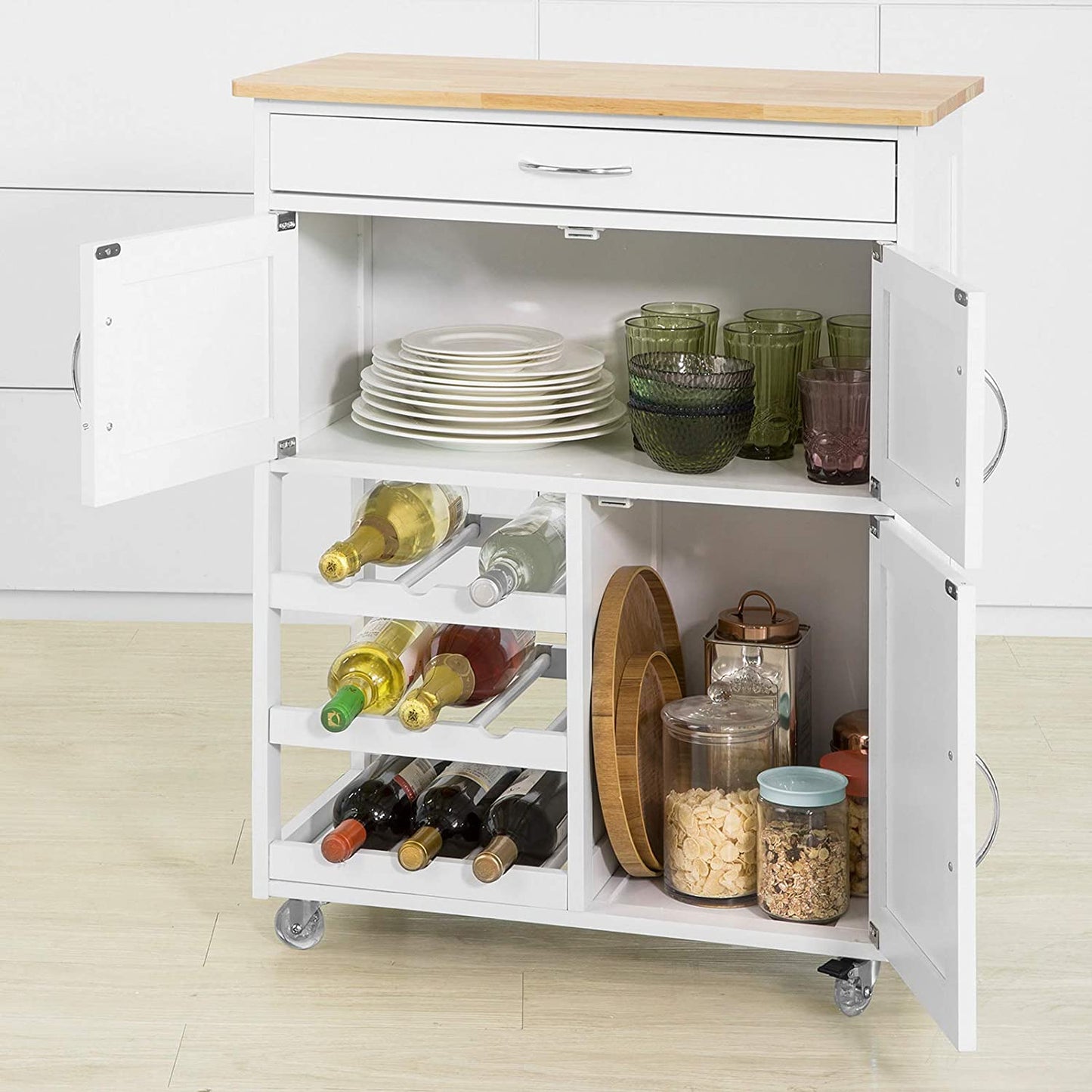 Kitchen Trolley with Wine Racks, Portable Workbench and Serving Cart for Bar or Dining - image4