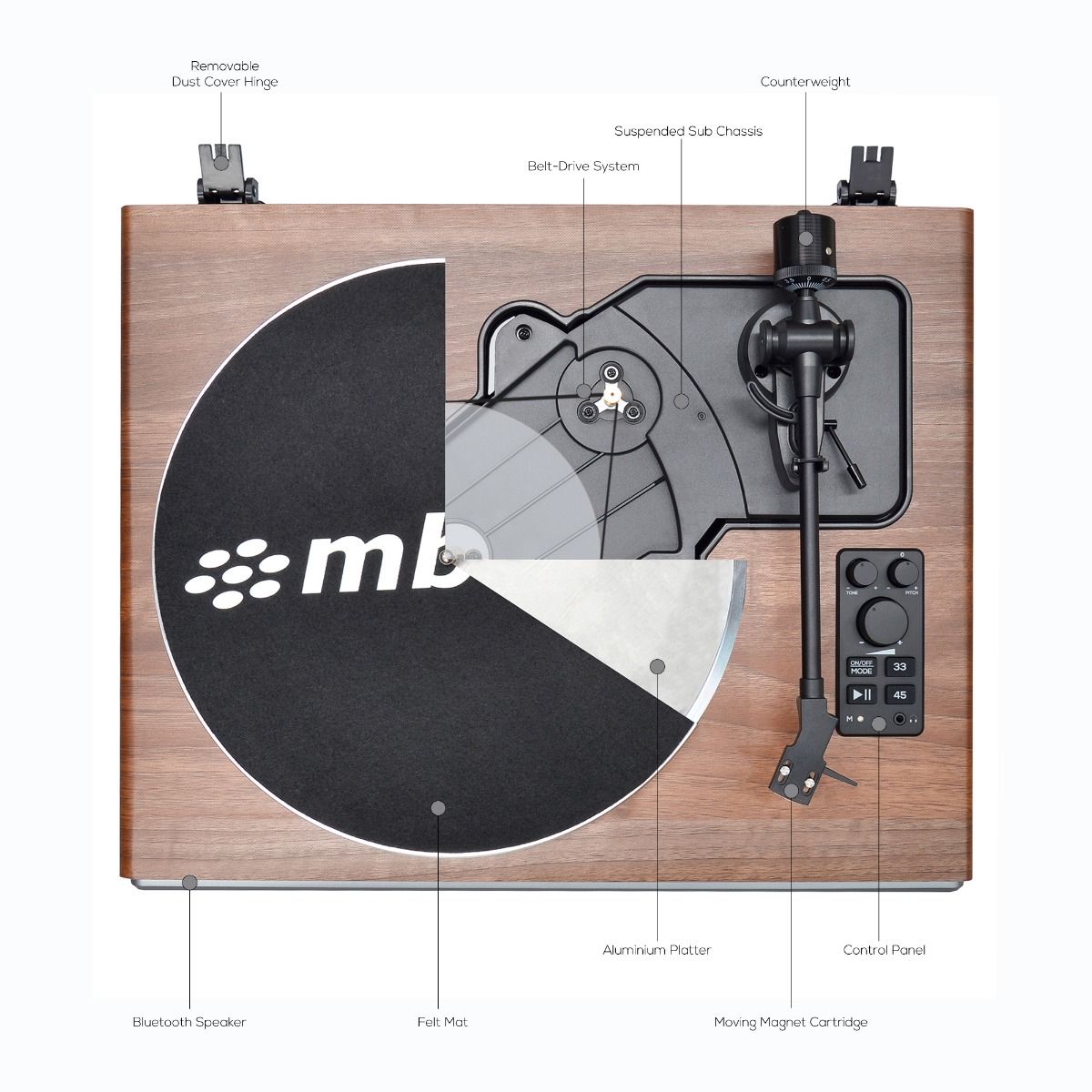 mbeat Hi-Fi Turntable with Built-In Bluetooth Receiving Speaker - image4