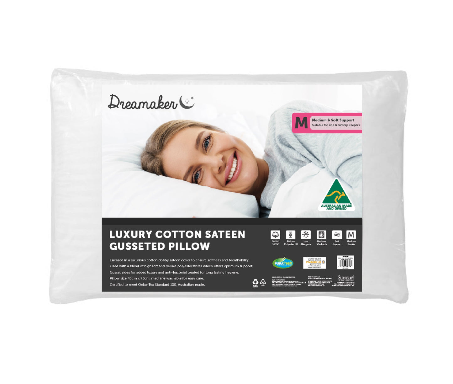 Dreamaker Luxury Cotton Sateen Gusseted Pillow - image1