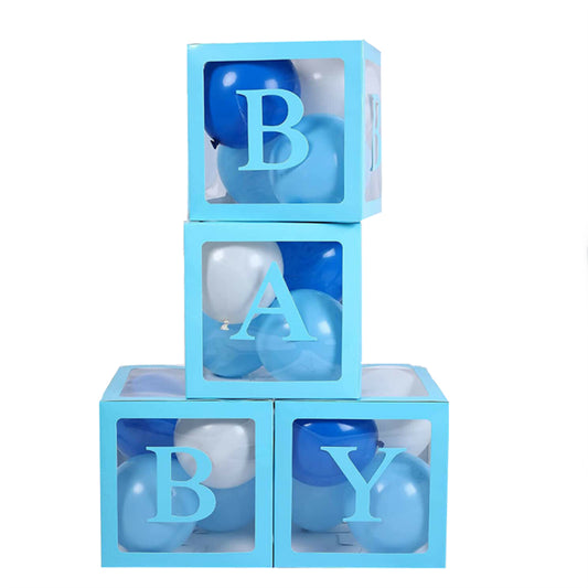4PCS/Set BABY Balloon Box Cube Blue Boxes Birthday Boy Baby Shower Party Wedding - image1
