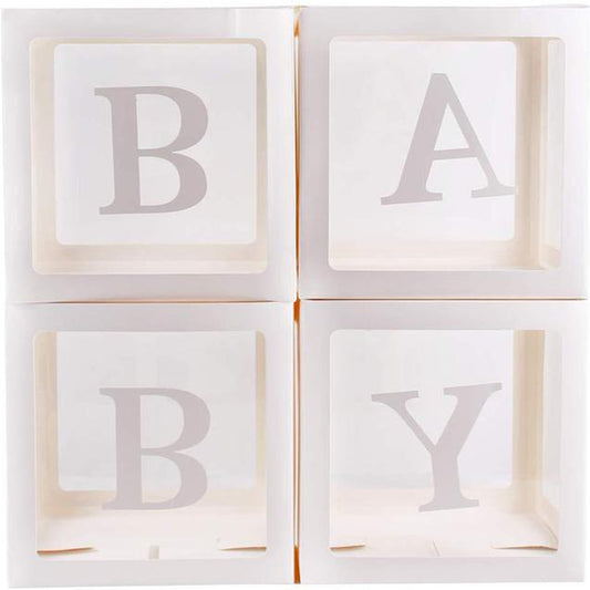 4Pcs/Set BABY Balloon Box Cube Blue Boxes Birthday Boy Baby Shower Party Wedding White - image1