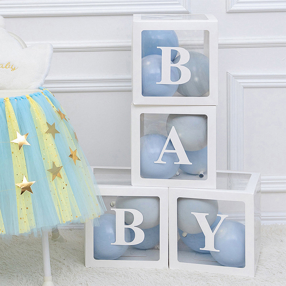 4Pcs/Set BABY Balloon Box Cube Blue Boxes Birthday Boy Baby Shower Party Wedding White - image4