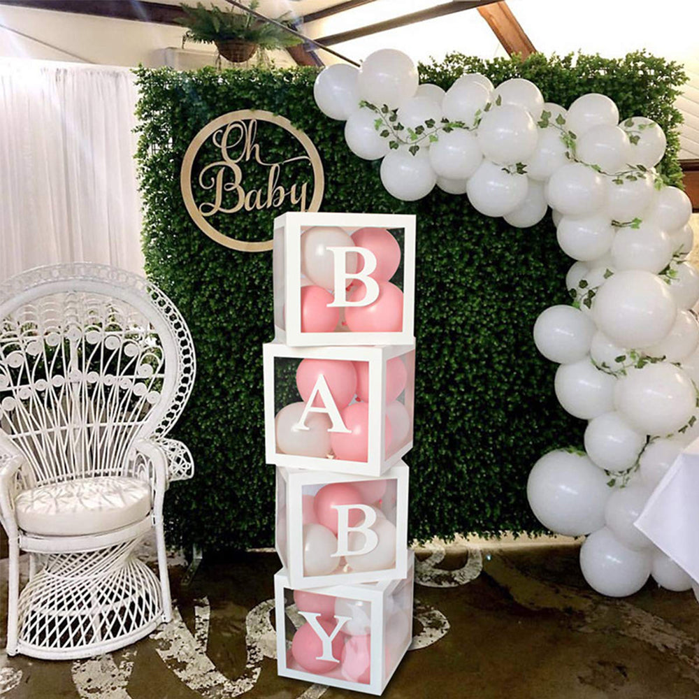 4Pcs/Set BABY Balloon Box Cube Blue Boxes Birthday Boy Baby Shower Party Wedding White - image5