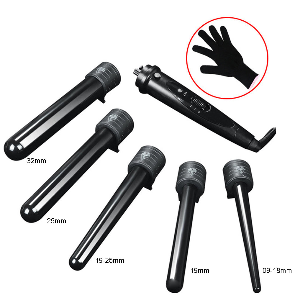5 in 1 Hair Curler Wand Set Ceramic Styling Curling Iron Roller Barrel LED+Glove - image2