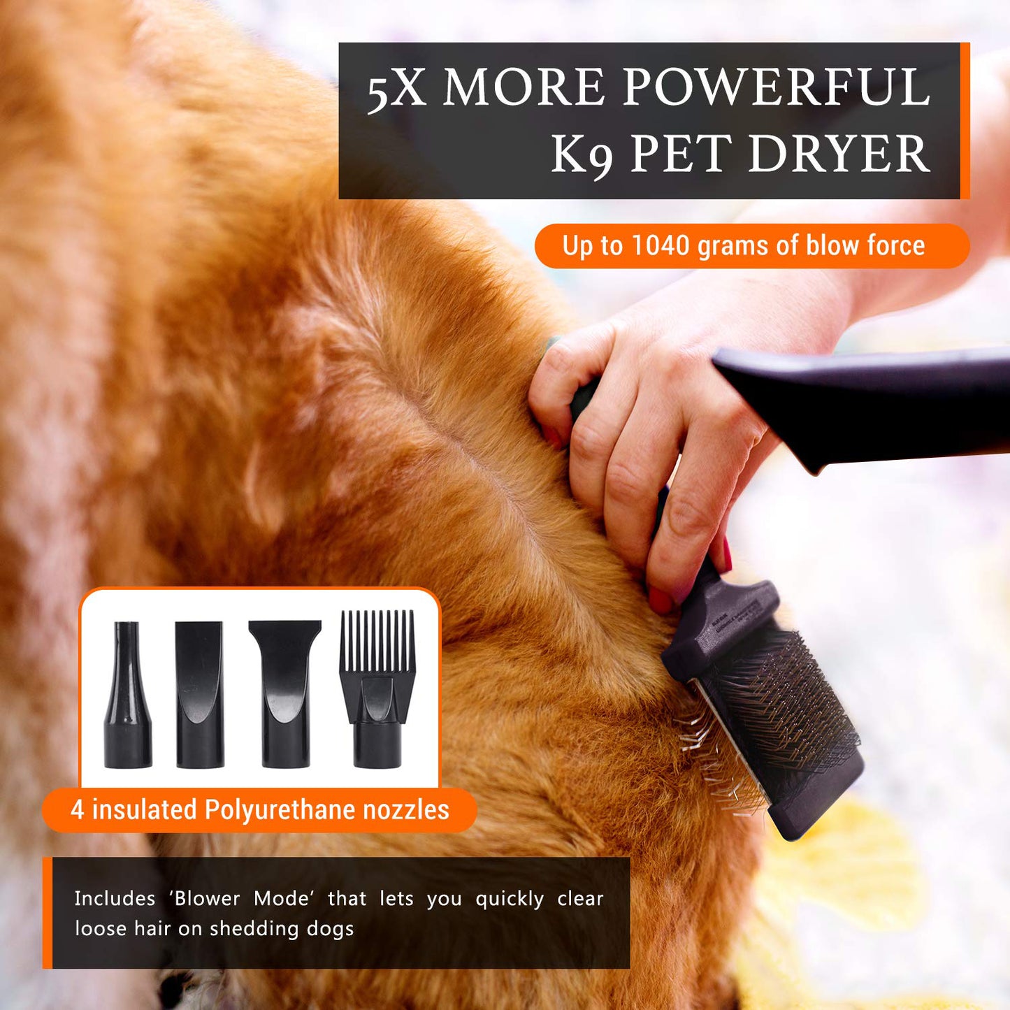 2800W Dog Dryer High Velocity Pet Dog Pet Blow Dryer Adjustable Speed 4 Nozzles - image3