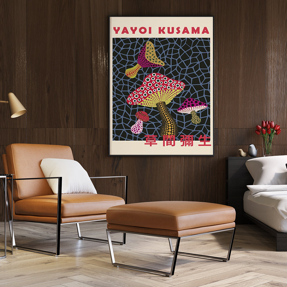 Mushroom By Yayoi Kusama Black Frame Canvas 70cmx100cm - image2