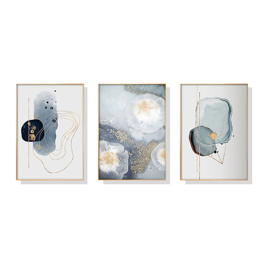 40cmx60cm Marbled Light Grey 3 Sets Gold Frame Canvas Wall Art - image1