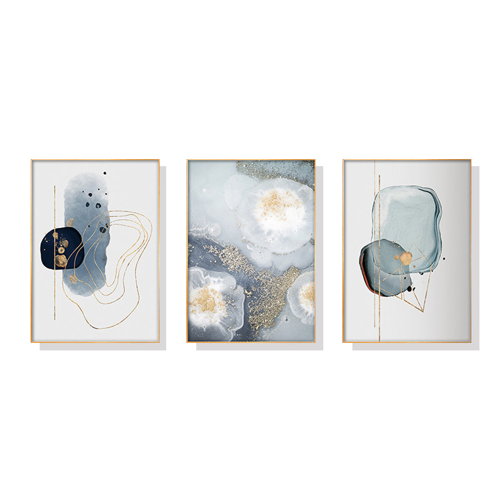 60cmx90cm Marbled Light Grey 3 Sets Gold Frame Canvas Wall Art - image1