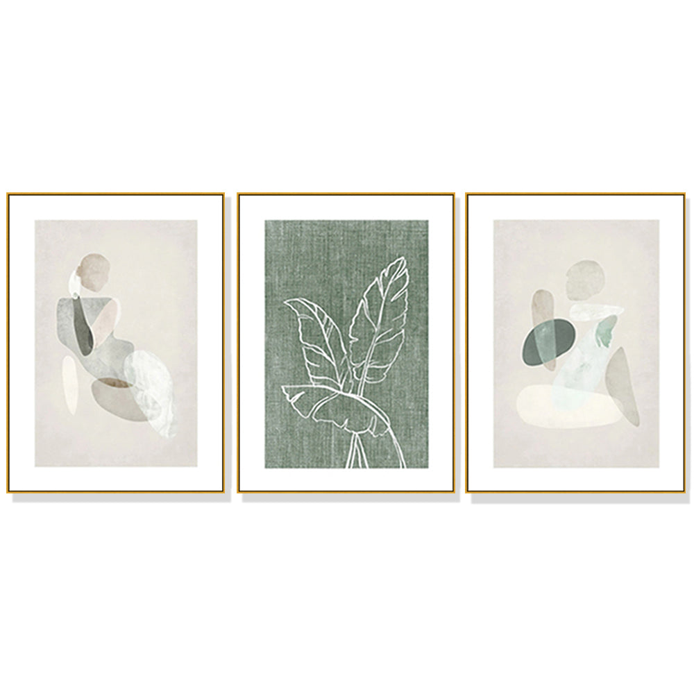 40cmx60cm Abstract body and leaves 3 Sets Gold Frame Canvas Wall Art - image1