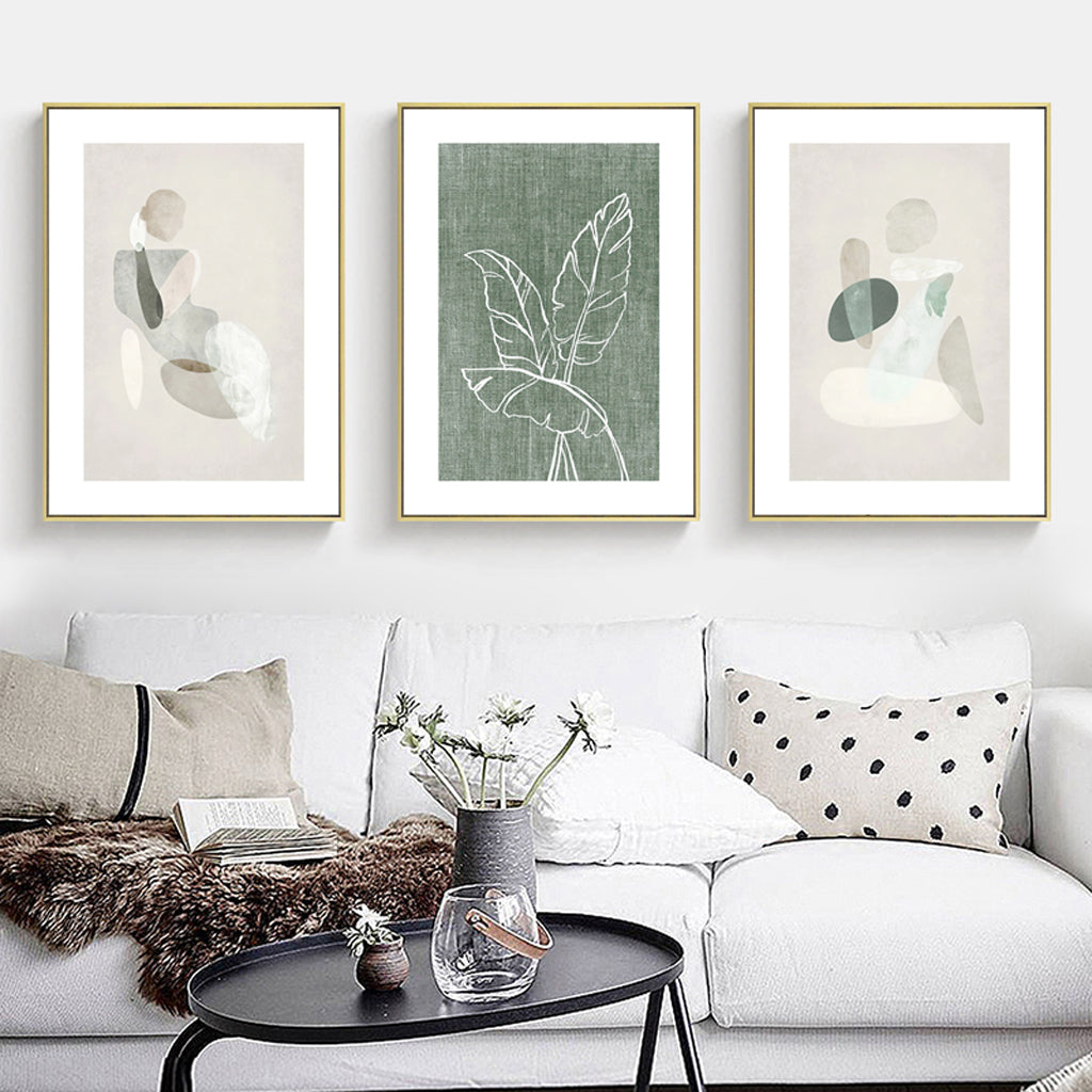 40cmx60cm Abstract body and leaves 3 Sets Gold Frame Canvas Wall Art - image2