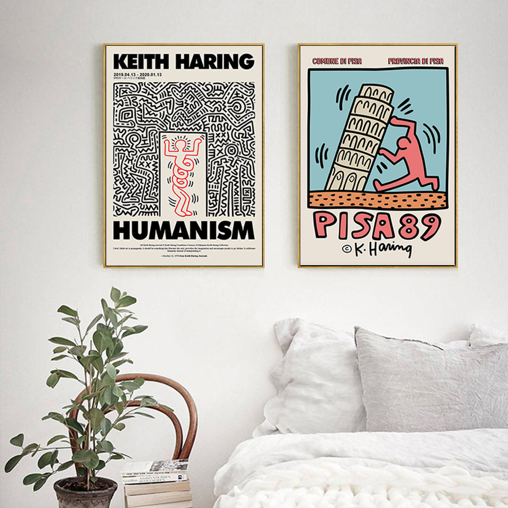 50cmx50cm Wall art By Keith Haring 2 Sets Gold Frame Canvas - image4