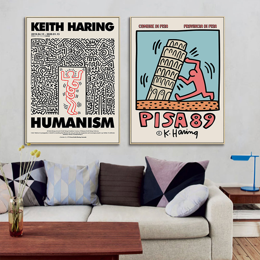 60cmx60cm Wall art By Keith Haring 2 Sets Gold Frame Canvas - image2