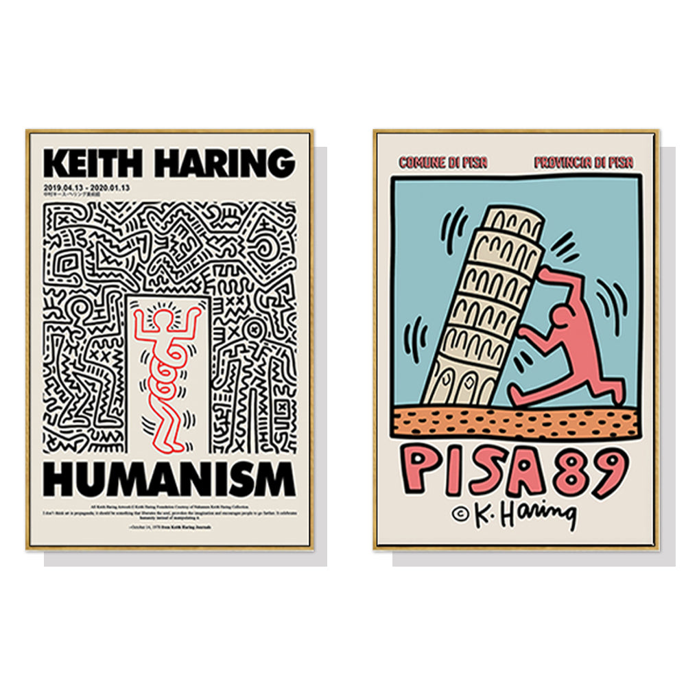 60cmx60cm Wall art By Keith Haring 2 Sets Gold Frame Canvas - image1