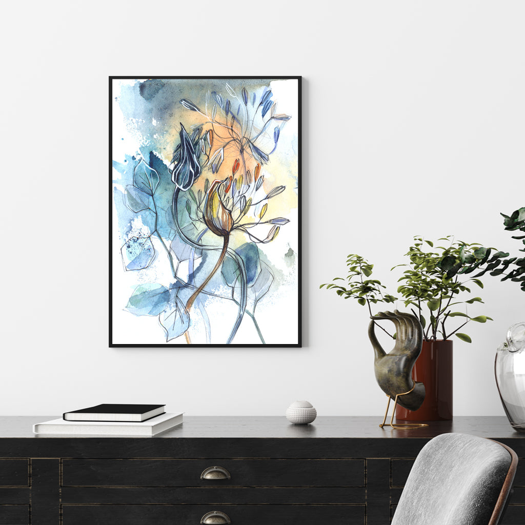 40cmx60cm Watercolor Style Abstract Flower 3 Sets Black Frame Canvas Wall Art - image3