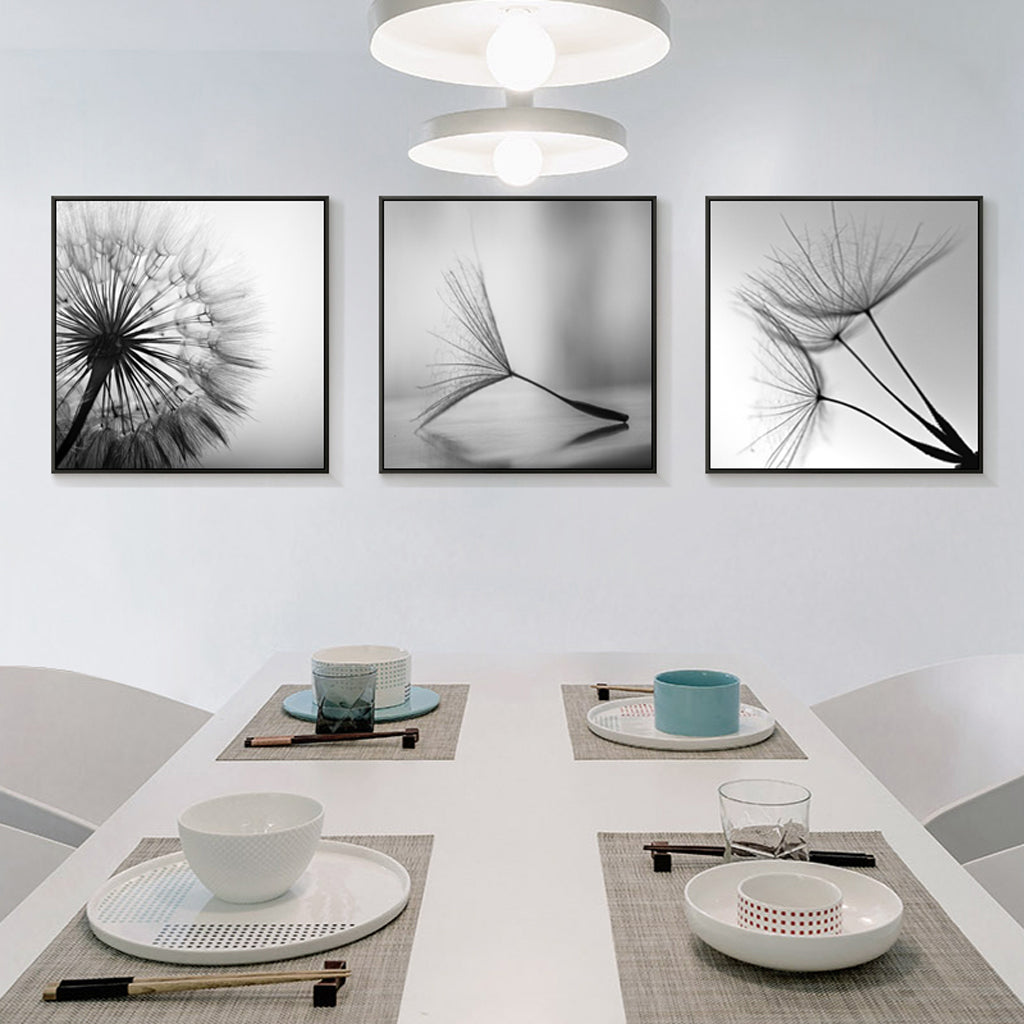 70cmx70cm Botanical dandelions 3 Sets Black Frame Canvas Wall Art - image2