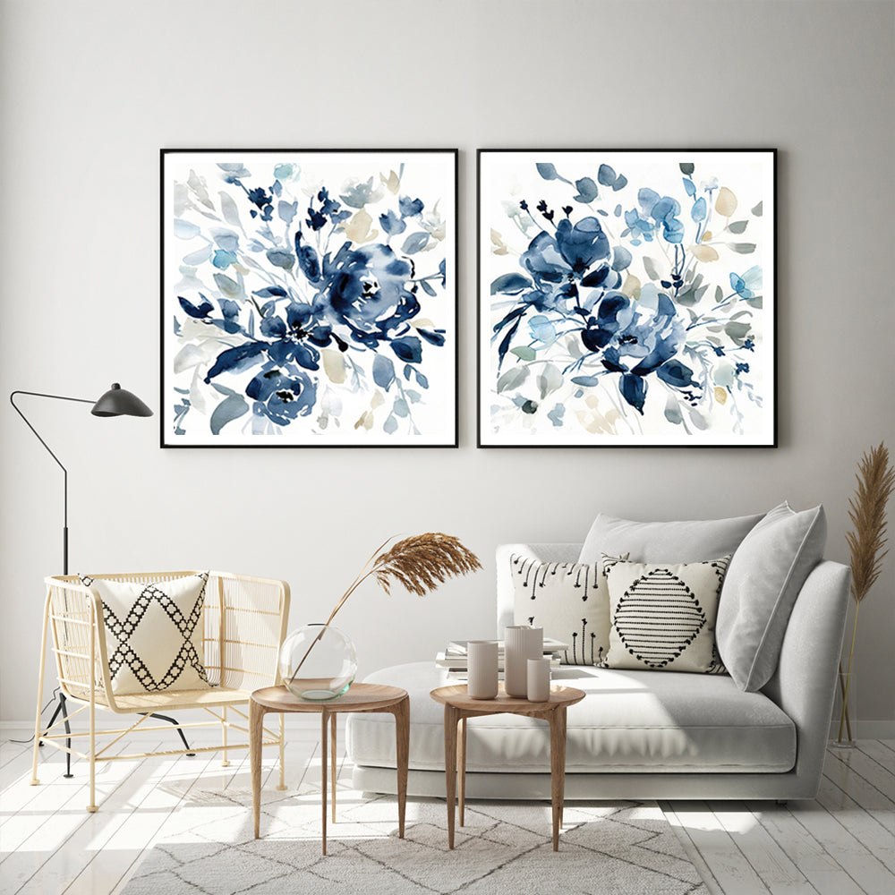 70cmx70cm Indigo Garden By Carol Robinson 2 Sets Black Frame Canvas Wall Art - image2