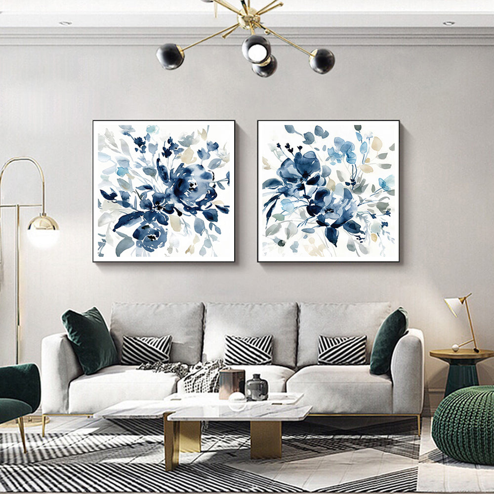 70cmx70cm Indigo Garden By Carol Robinson 2 Sets Black Frame Canvas Wall Art - image3