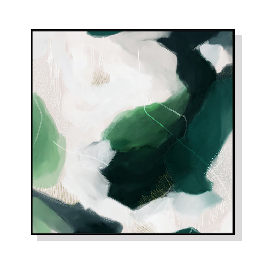 70cmx70cm French Abstract Green Black Frame Canvas Wall Art - image1