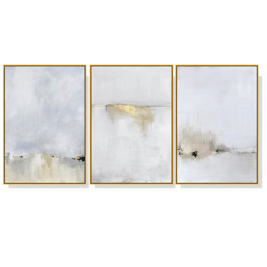 60cmx90cm Abstract golden white 3 Sets Gold Frame Canvas Wall Art - image1