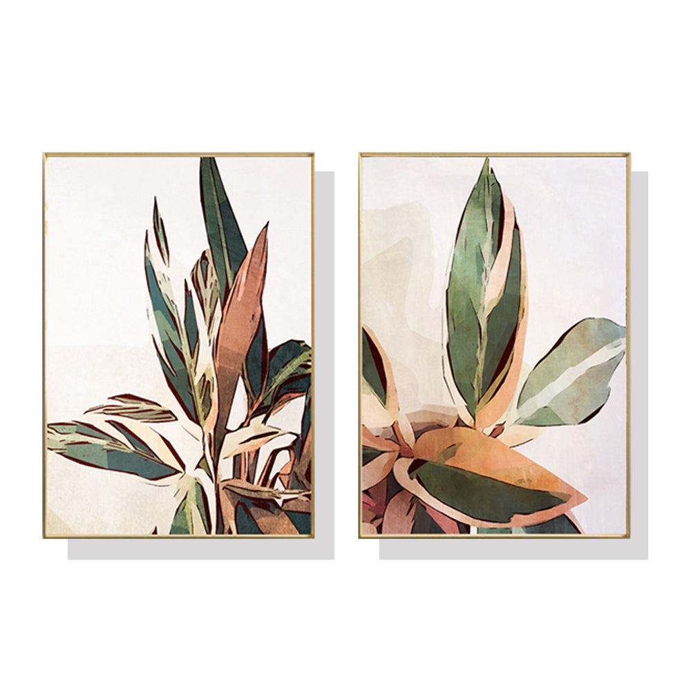 50cmx70cm Botanical Leaves 2 Sets Gold Frame Canvas Wall Art - image1