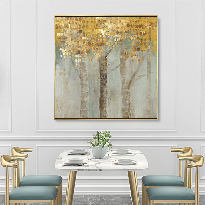 60cmx60cm Golden Leaves 2 Sets Gold Frame Canvas Wall Art - image4