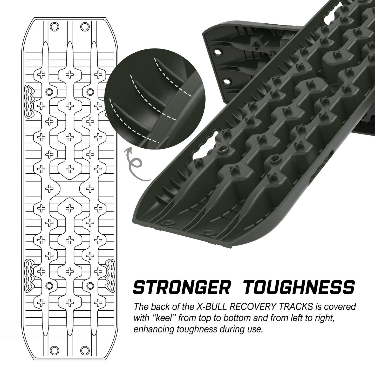 X-BULL Recovery tracks kit Boards 4WD strap mounting 4x4 Sand Snow Car qrange GEN3.0 6pcs OLIVE - image8