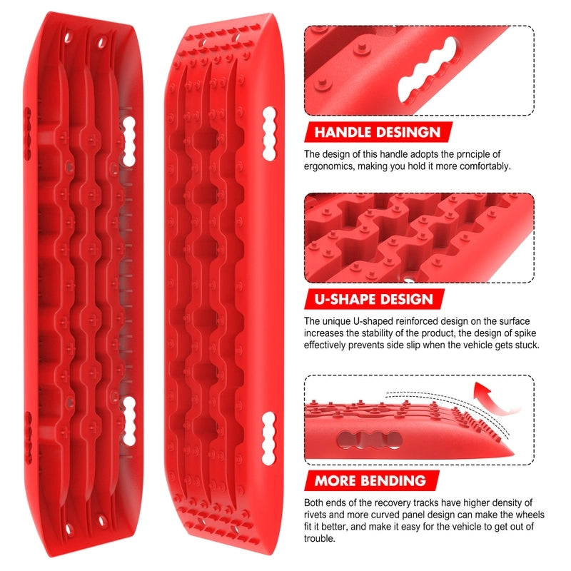 X-BULL KIT1 Recovery track Board Traction Sand trucks strap mounting 4x4 Sand Snow Car RED - image5