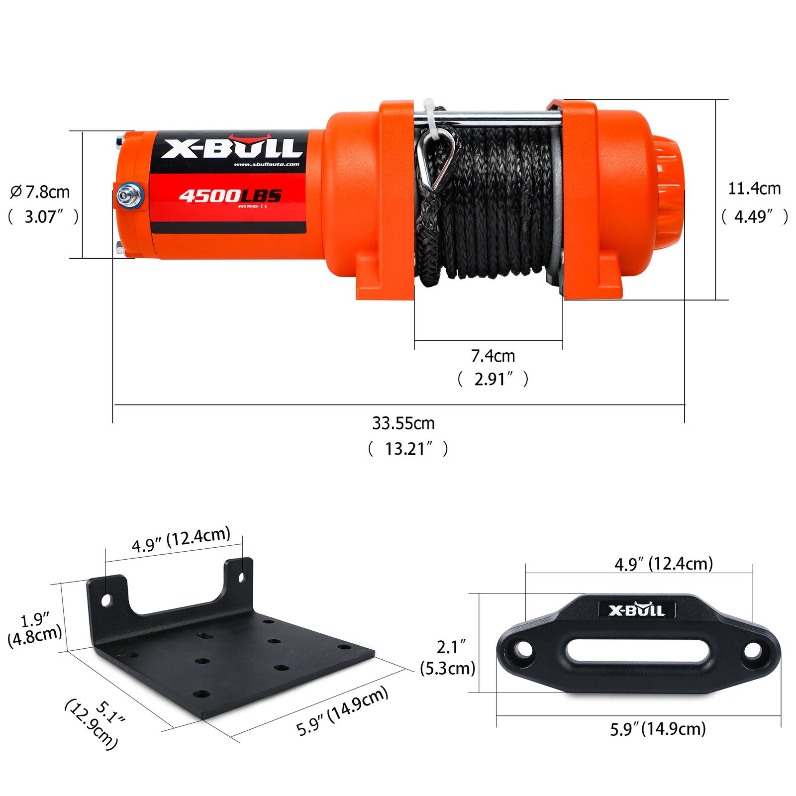 X-BULL Electric Winch 12v Synthetic Rope 4500LBS Wireless Remote ATV UTV 2041KG - image9