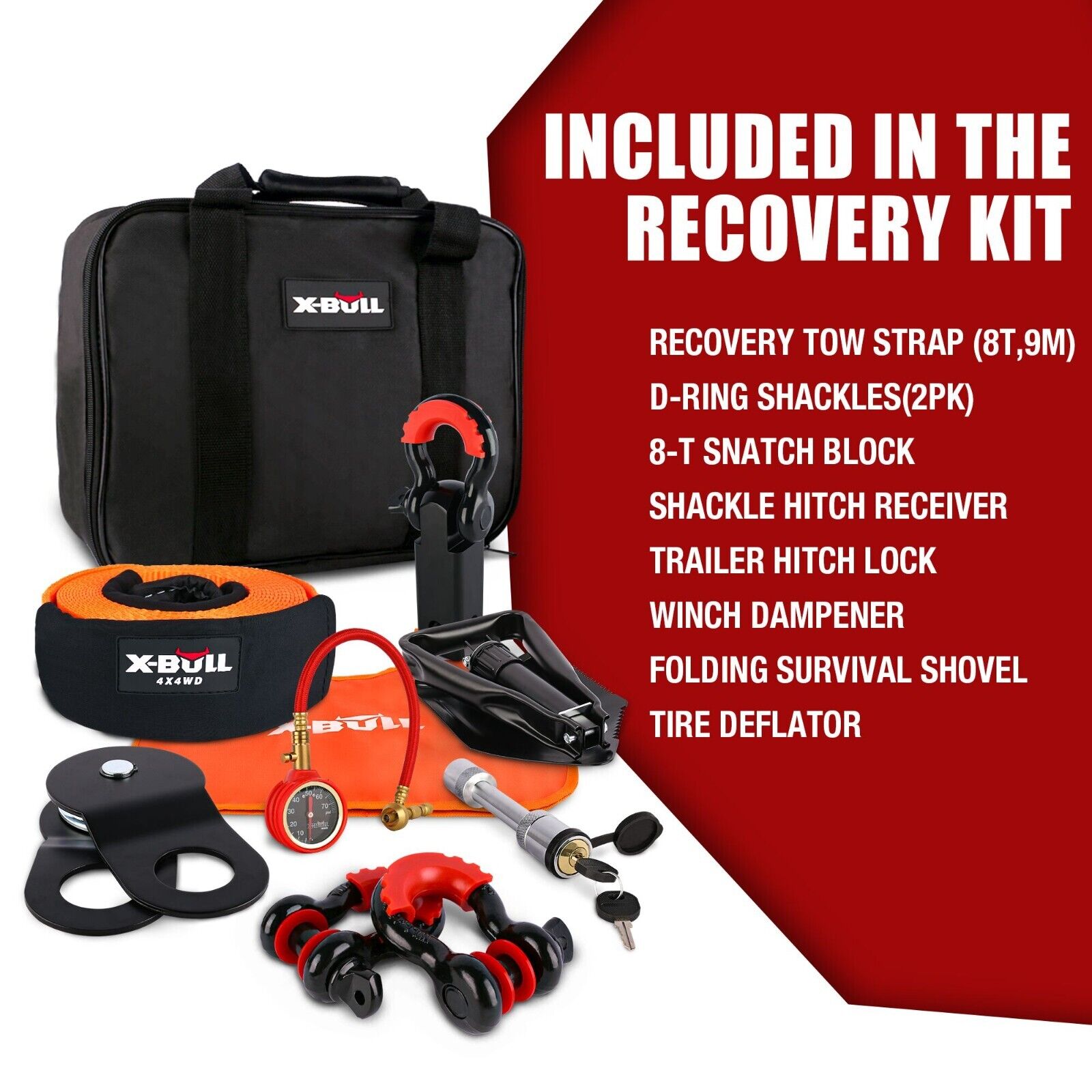 X-BULL Winch Recovery Kit 13PCS Recovery tracks /Snatch Strap Off Road 4X4 - image2