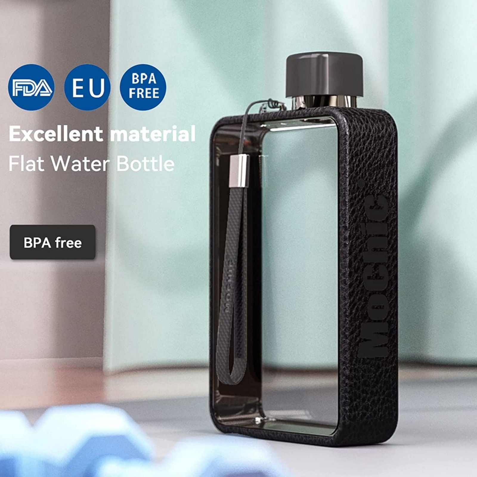 A5 Flat Water Bottle Portable Travel Mug BPA Free Water Bottle (Black) - image5